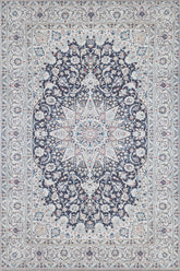 Silver Medallion Washable Rug - EA1686
